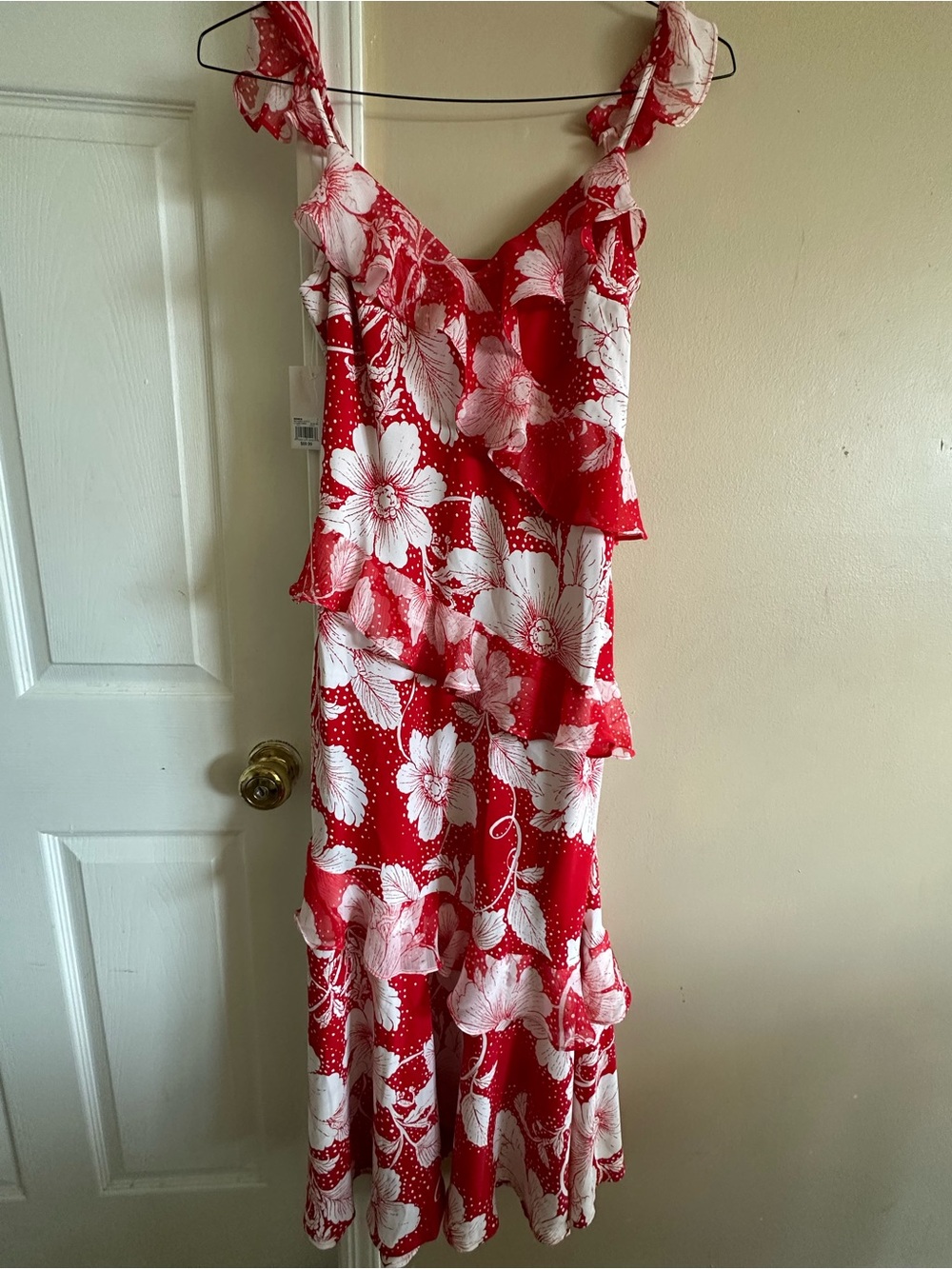 LC Lauren Conrad Red and White Floral Ruffle Maxi Dress